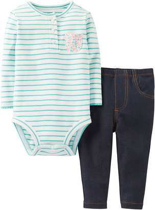 Carter's Turquoise Long-Sleeve Bodysuit and Pant Set - Girls newborn-24m