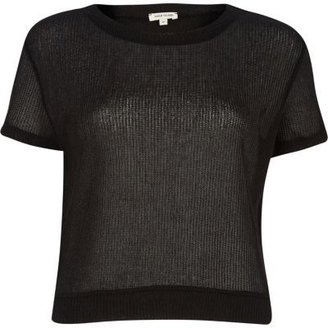 River Island Black loose knit split back t-shirt