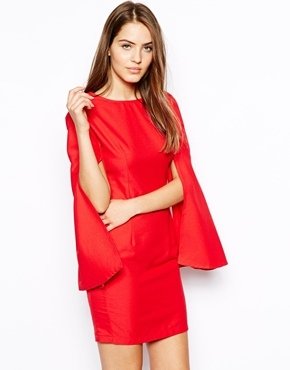 AX Paris Shift Dress with Split Sleeves - Red