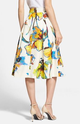 Milly 'Luna' Floral Print Pleated Midi Skirt