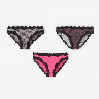La Redoute R edition Pack of 3 Printed Cotton Jersey Briefs with Lace Trim
