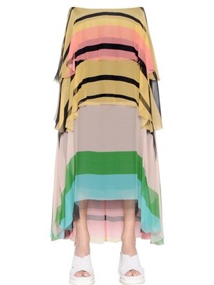 Dries Van Noten Layered Stripe Print Silk Chiffon Skirt