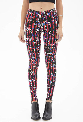 Forever 21 Abstract Print Striped Leggings