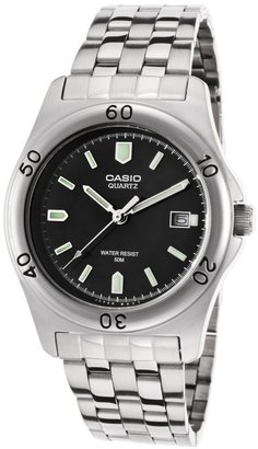 Casio Men's Silver-Tone Steel Black Dial