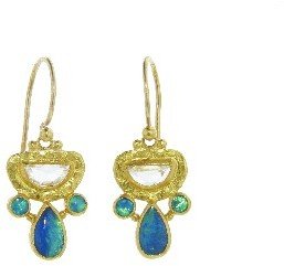 Gurhan Rose Cut Diamond and Opal Teardrop Earrings - 24 Karat Yellow Gold
