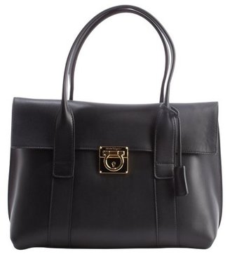 Ferragamo black leather 'Ganciano Lock' top handle shoulder bag