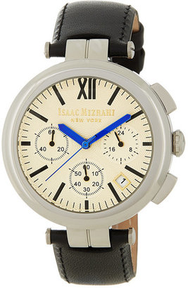Isaac Mizrahi T-Bar Polished Chronograph Leather Strap Watch