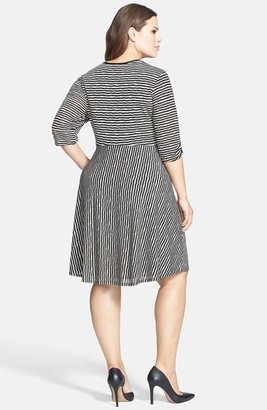 Donna Ricco Stripe Jersey Faux Wrap Dress (Plus Size)