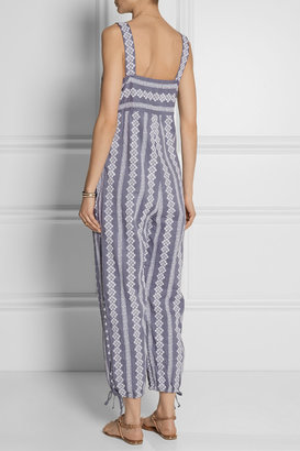 Band Of Outsiders Stripe Eyelet cotton-chambray jumpsuit