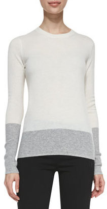 Vince Crewneck Colorblock Cashmere Sweater, White/Heather Steel
