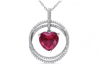 Ice 1/10 CT Diamond TW and 4 1/4 CT TGW Created Ruby Silver Fashion Pendant Necklace