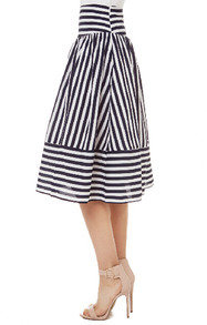 Romwe Striped A-line High-waisted Skirt
