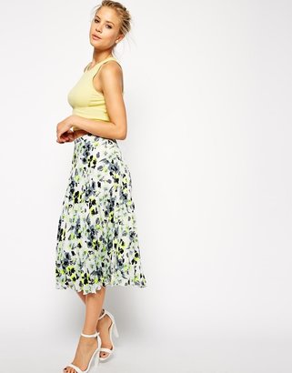 ASOS Pleated Midi Skirt In Pastel Floral Print
