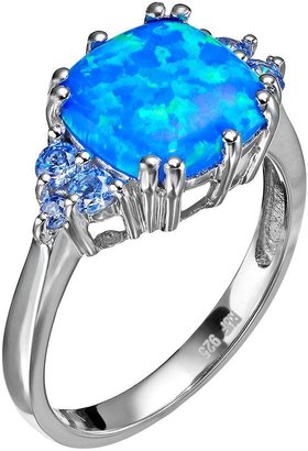 Sterling Silver Simulated Blue Opal & Blue Cubic Zirconia Ring