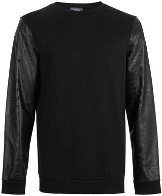 Topman Black Perforated Leather Look Sleeve Sweatshirt