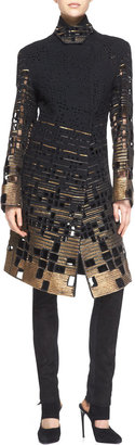 Donna Karan Belted Embroidered Coat, Black/Gold