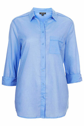 Topshop Long sleeve cotton casual shirt with front placket in blue. 100% cotton. machine washable.