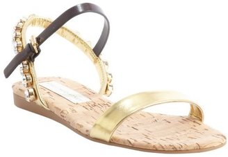 Stella McCartney gold and oak leather jewel studded flat sandals
