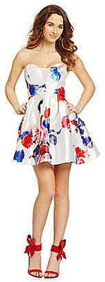 B. Darlin Strapless Floral-Print Fit-and-Flare Dress