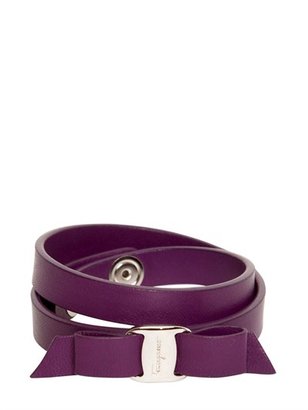 Ferragamo Double Wrap Leather Bracelet With Bow