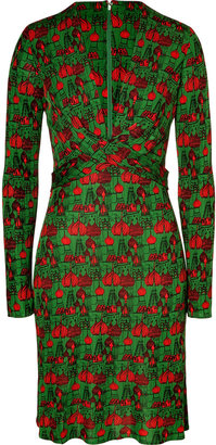 Issa Leaf Green/Flame Red Patterned Dress
