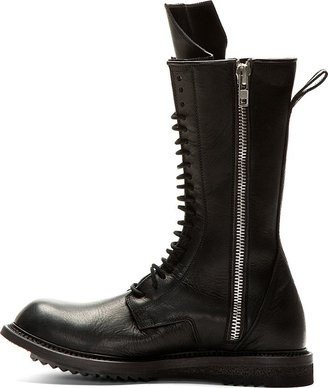 Rick Owens Black Grained Leather Tall Boots