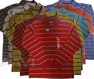 St. John's Bay Stripe Mens Jersey Soft Comfort Cotton Top Long Sleeve Polo Shirt