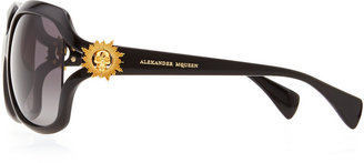 Alexander McQueen Gold Skull Square Sunglasses, Black/Gold