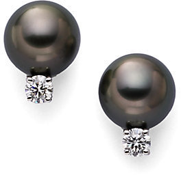 Mikimoto 8MM Black South Sea Cultured Pearl, Diamond & 18K White Gold Earrings