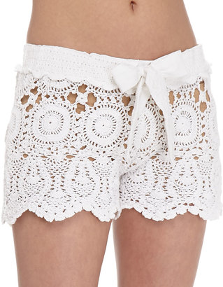 Letarte Crochet Tie-Waist Shorts, White