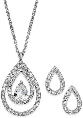Charter Club Silver-Tone Crystal Teardrop Pendant Necklace and Stud Earring Set