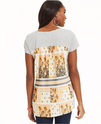 Style&Co. Pleated Printed-Back Short-Sleeve Top