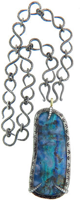 Deanna Hamro Boulder Opal and Tanzanite Pendant on Rhodium Chain