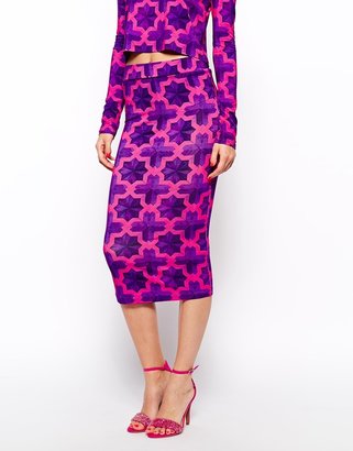 House of Holland Exclusive Tube Skirt in Parquet Purple