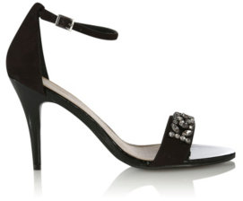 George Embellished Strap Heeled Sandals - Black