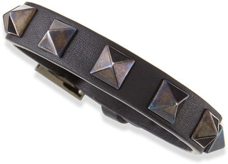 Valentino Small Rockstud Noir Leather Buckled Bracelet, Black