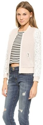 Rebecca Taylor Textured Bomber with Lace Sleeves