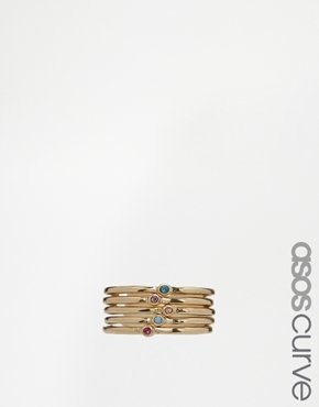 ASOS Curve CURVE Fine Stone Stack Rings - Multi gold