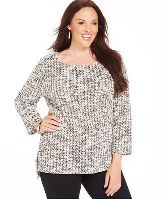 Alfani Plus Size Three-Quarter-Sleeve Scoop-Neck Sweater