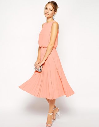 ASOS Midi Skater Dress with Pleated Skirt and Blouson Top