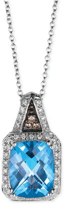 LeVian Blue Topaz (3 ct. t.w.) and Diamond (1/8 ct. t.w.) Pendant Necklace in 14k White Gold