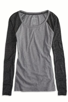American Eagle Outfitters Grey Factory Baseball T-Shirt