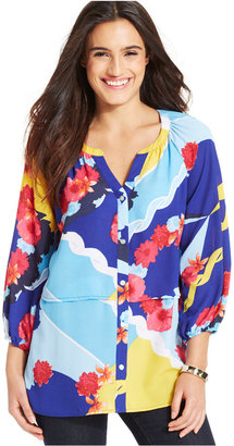 Style&Co. Printed Button-Front Layered-Look Blouse