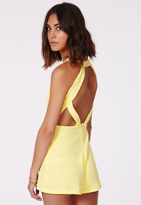 Missguided Sarana Yellow Textured Open Back Playsuit