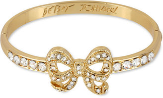Betsey Johnson Antique Gold-Tone Crystal Bow Hinge Bangle Bracelet