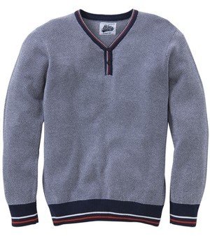 Demo Demo& textured Stitch Y-neck Sweater