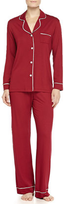 Cosabella Bella Piped Solid Pajamas, Wineberry/Ivory