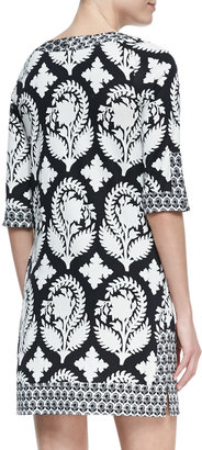 Diane von Furstenberg Eloise Half-Sleeve Floral-Print Silk Mini Dress, Black/White