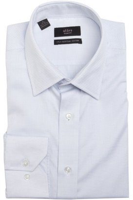Alara white and light blue microcheck cotton point collar dress shirt
