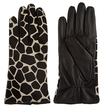 Autograph Leather Giraffe Print Gloves